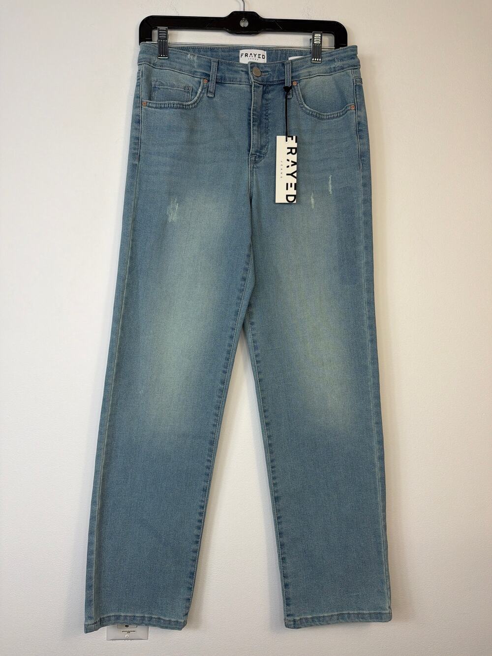 Frayed Hem High Rise Straight Jeans Light Wash Distressed NWT 28